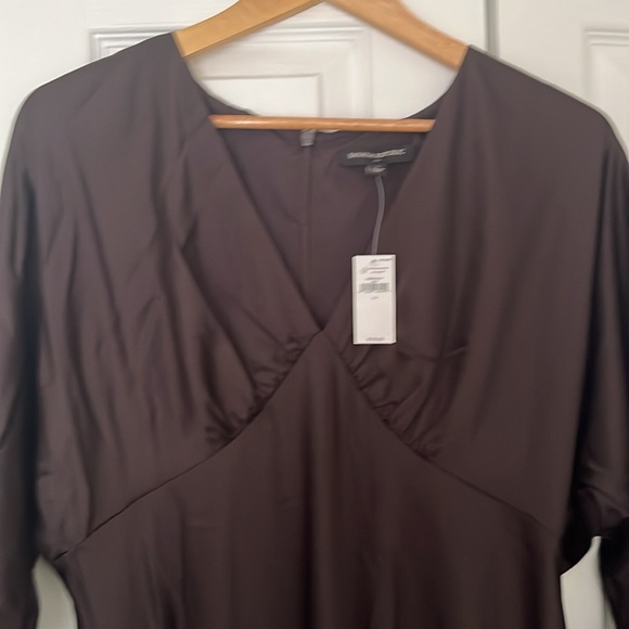 BANANA REPUBLIC Blouson-Sleeve Satin-Shine Midi Dress in Costa Coffee, Size 14 - Picture 6 of 7
